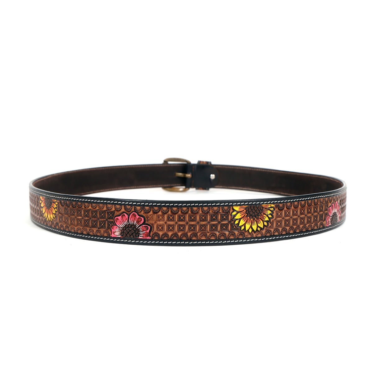 Vintage Rustic Floral Tooled Western Leather Belt