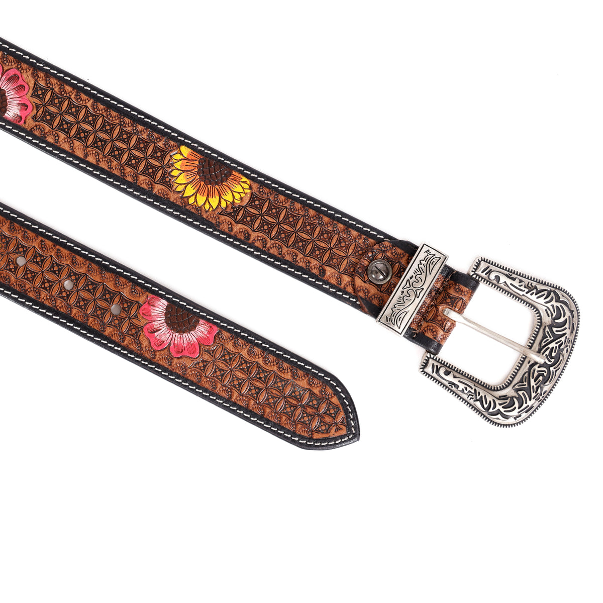 Vintage Floral Western Leather Belt