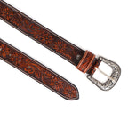Brown Embossed Western Leather Belt