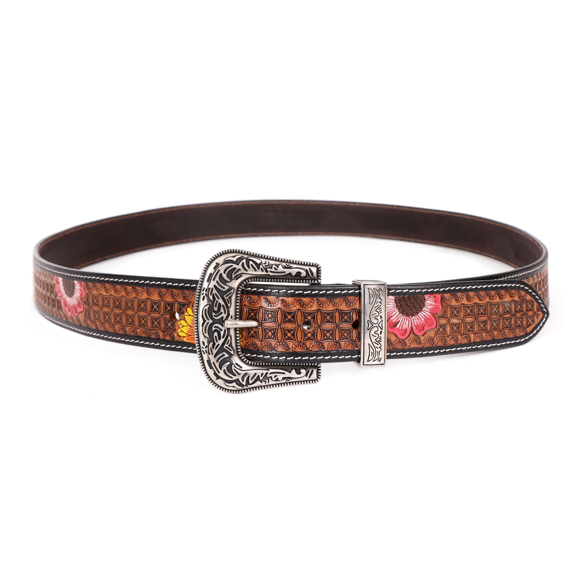 Vintage Floral Western Leather Belt