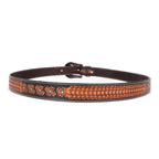 Western Leather Belt with Tooled Brown Floral Design