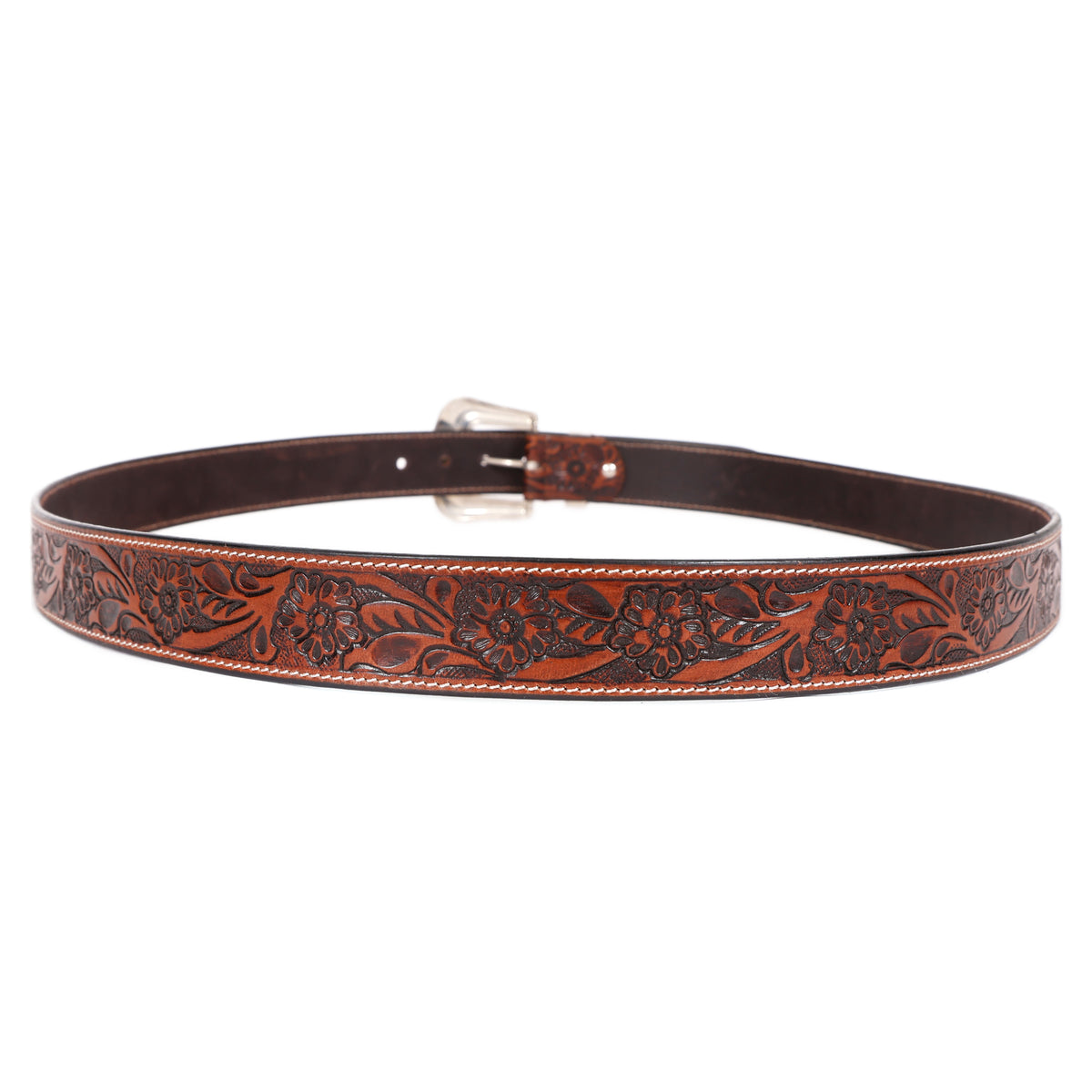 Brown Floral Embossed Leather Belt