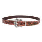 Brown Floral Embossed Leather Belt