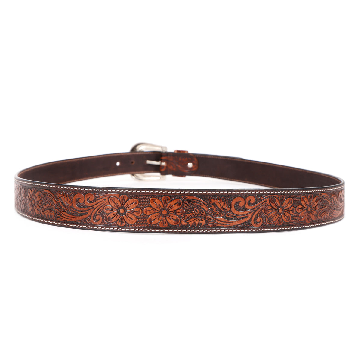 Brown Embossed Western Leather Belt