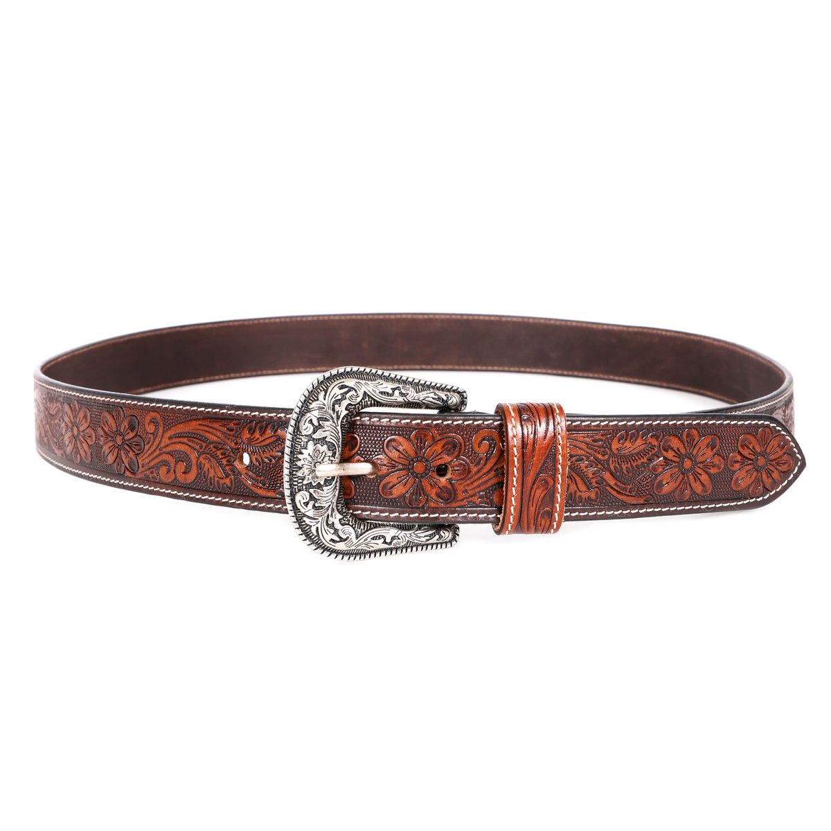 Brown Embossed Western Leather Belt