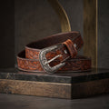 Brown Embossed Western Leather Belt