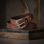 Brown Embossed Western Leather Belt