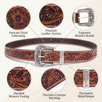 Brown Floral Embossed Leather Belt