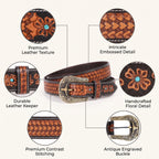 Western Leather Belt with Tooled Brown Floral Design