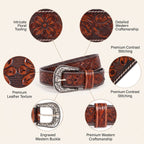 Brown Embossed Western Leather Belt